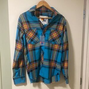 NWT Aviator Nation Turquoise Plaid Button-Up size small